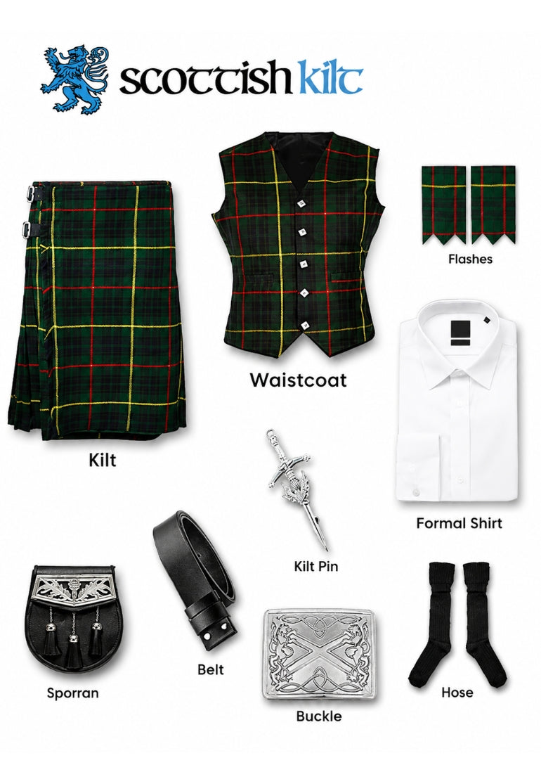 Tenue de kilt avec gilet tartan et accessoires