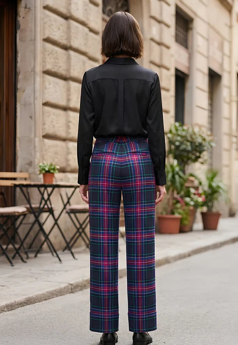 Black Watch Ladies Wide Tartan Trouser with Turn Up