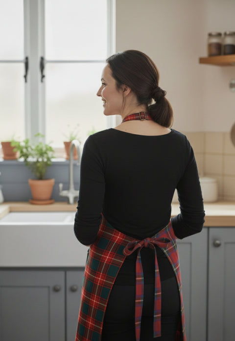 Tablier tartan à poches multiples
