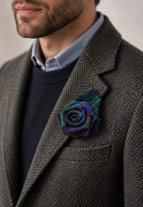 Gordon Tartan Rose Brooch
