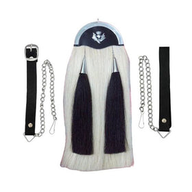 Sporran en crin de cheval blanc avec troussequin uni