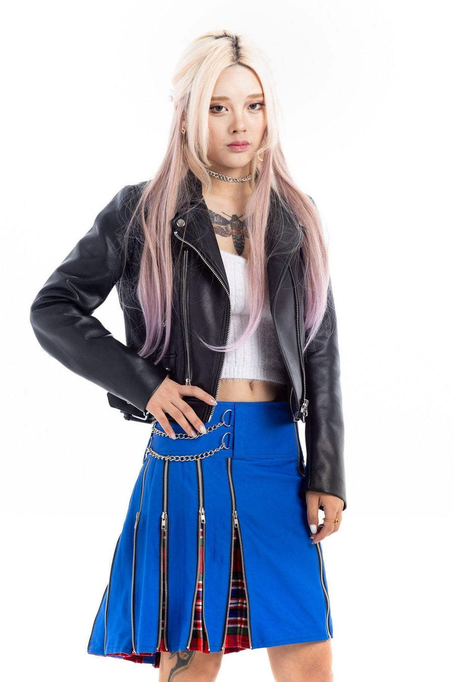 Punk-Inspired Hybrid Kilt with Chain and Zipper Details- TARTAN PLEATED
