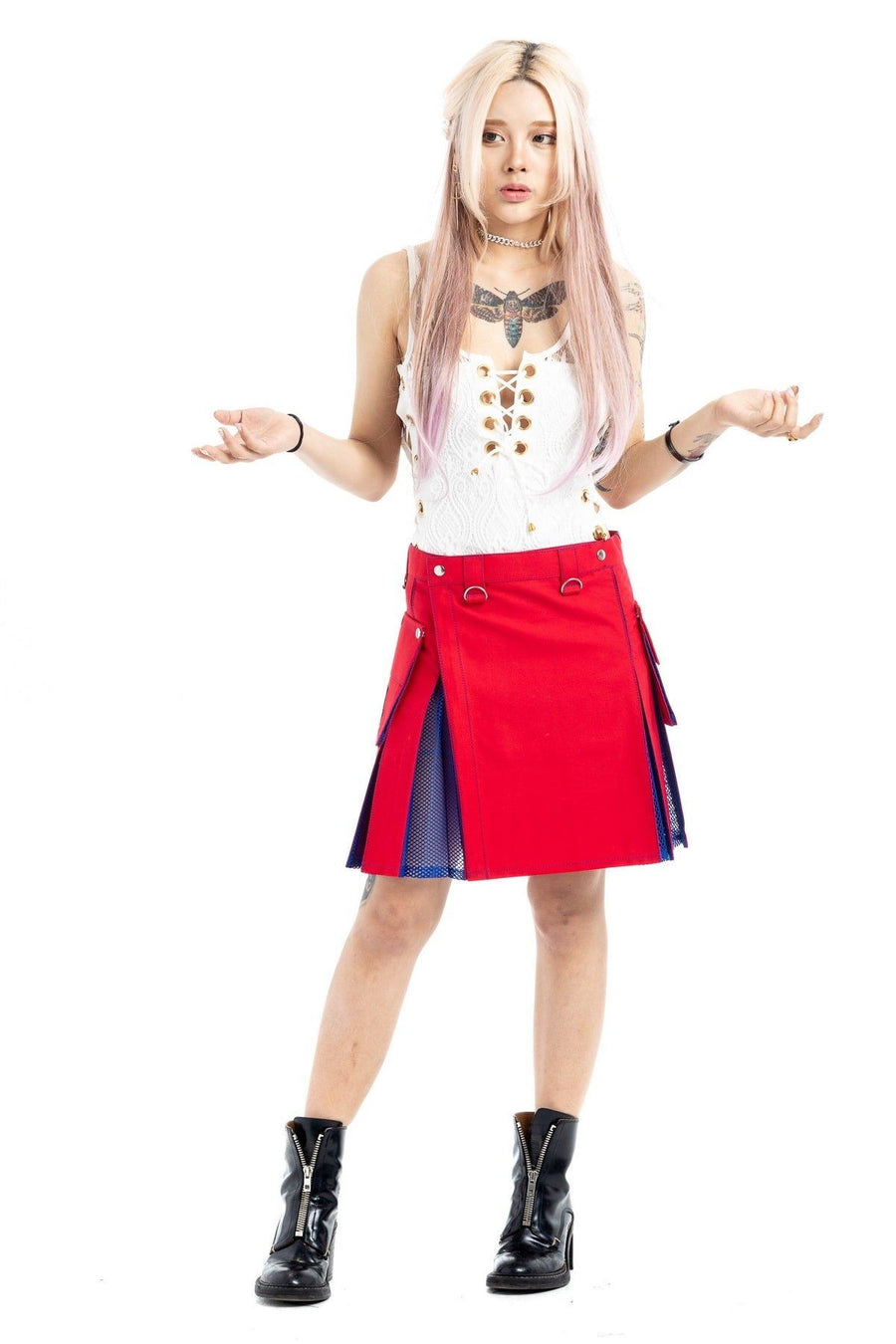 Red and blue net skirt