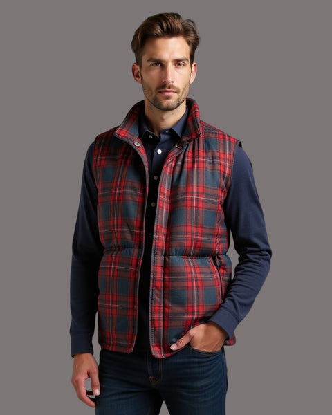 Buchanan Plaid Sleeveless Puffer Jacket