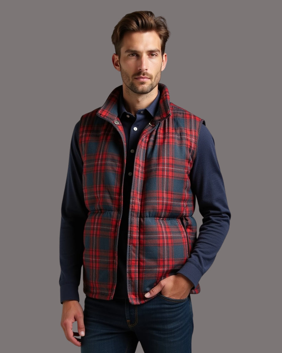 Buchanan Plaid Sleeveless Puffer Jacket