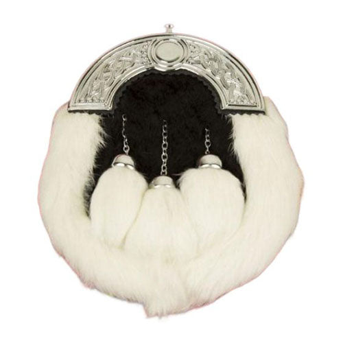 Black & White Rabbit Fur Sporran with Chrome Celtic Cantle