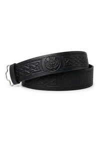 Ceinture de kilt en relief chardon en cuir noir - réglable par velcro