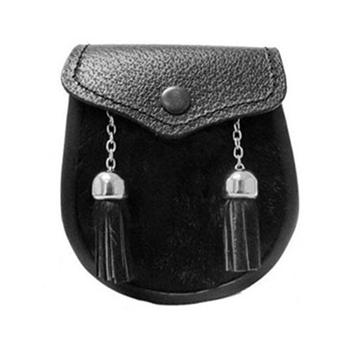 Boys Black Cowhide Sporran With Two Tassels