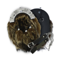 Sporran en fourrure de renard marron avec troussequin finition antique