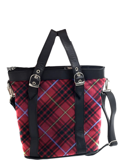 Bruce Shoulder Plaid Tote with Leather Straps