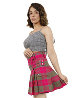 Pleated Plaid Utility Mini Skirt - left side view
