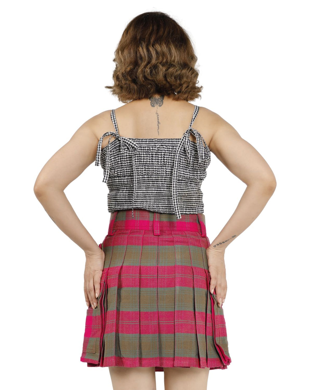 Pleated Plaid Utility Mini Skirt