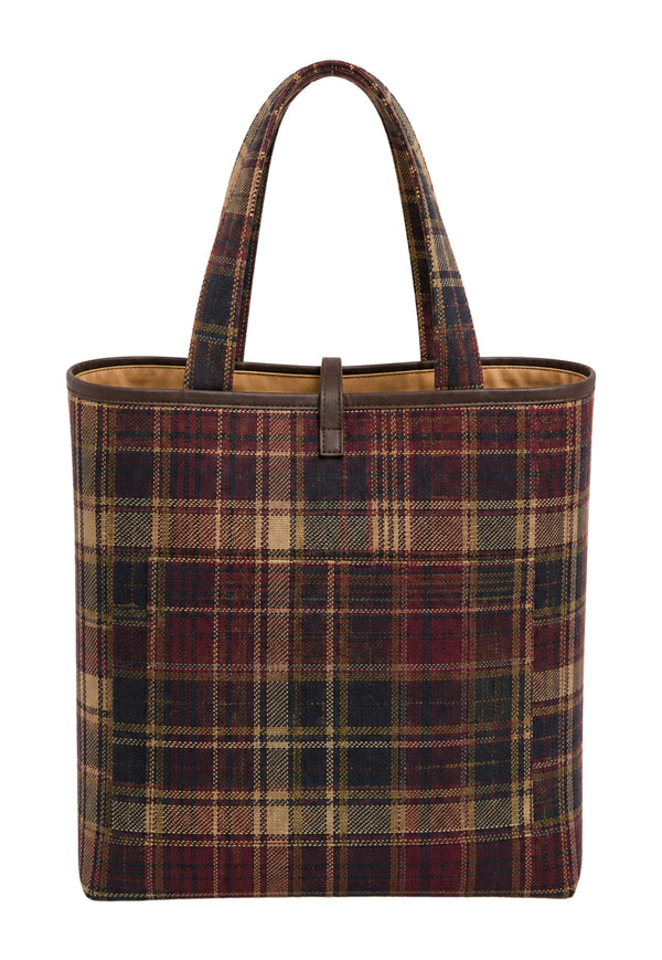 Lindsay Button Closure Tartan Tote Bag