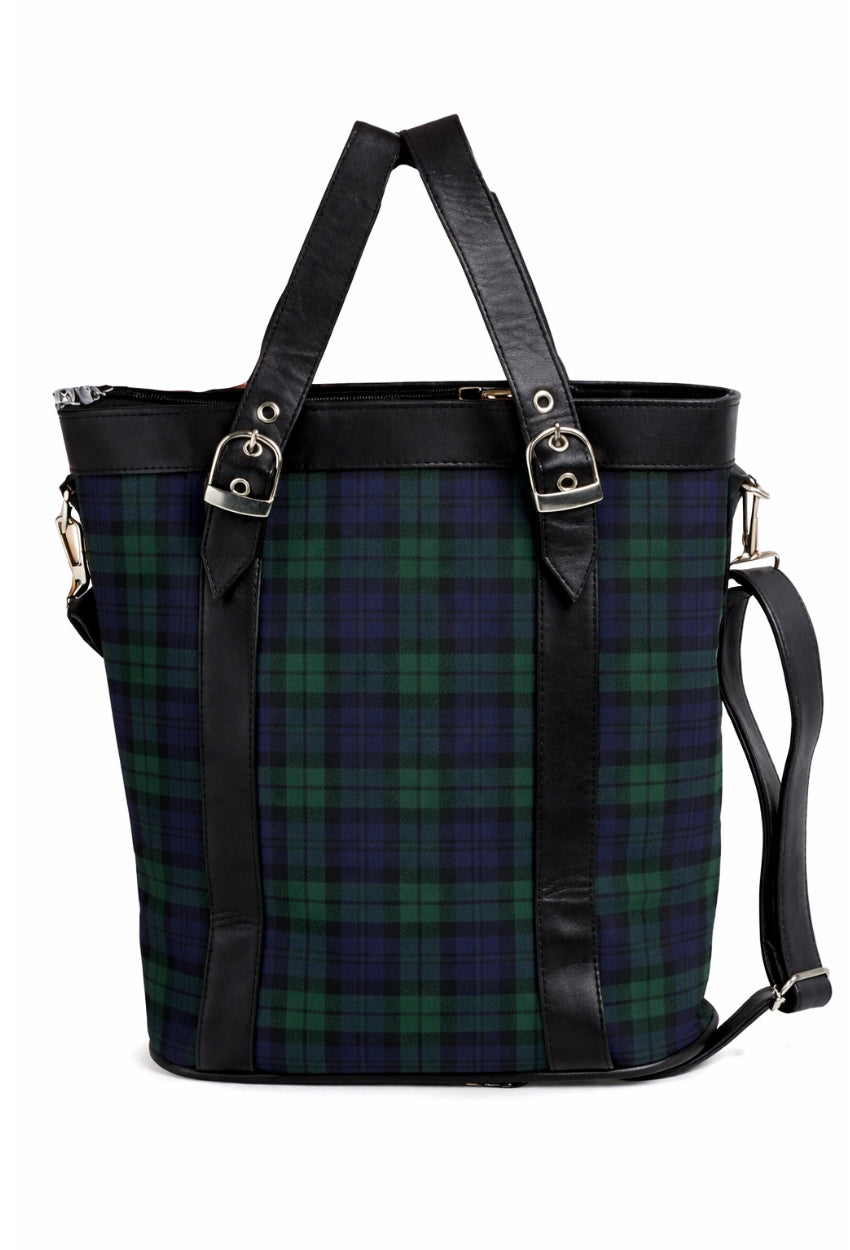 Campbell Shoulder Plaid Tote with Leather Straps