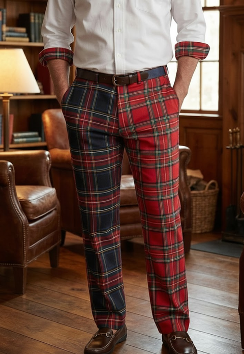 Pantalon contrasté à double tartan