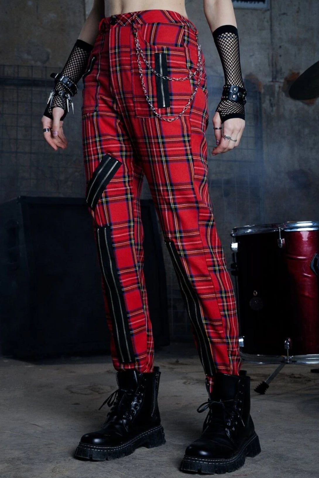 Grunge Punk Plaid Zipper Pant - Right