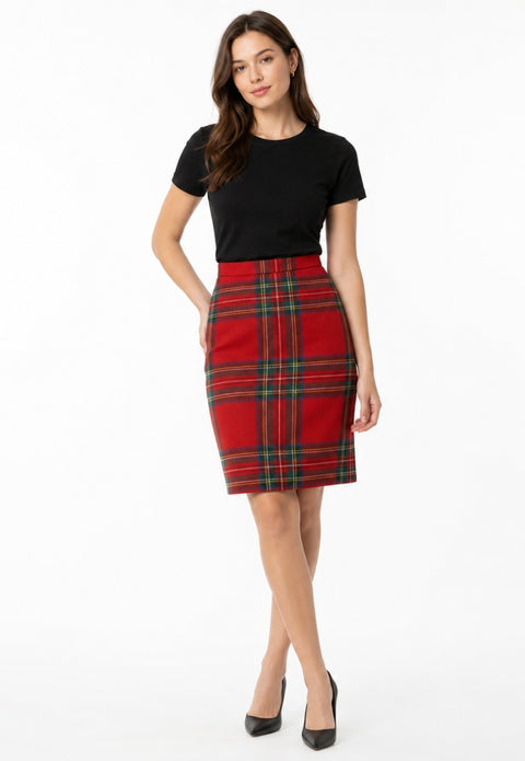 High-Waisted Tartan Pencil Skirt
