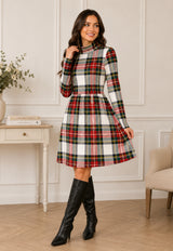 High Neck Plaid Dress