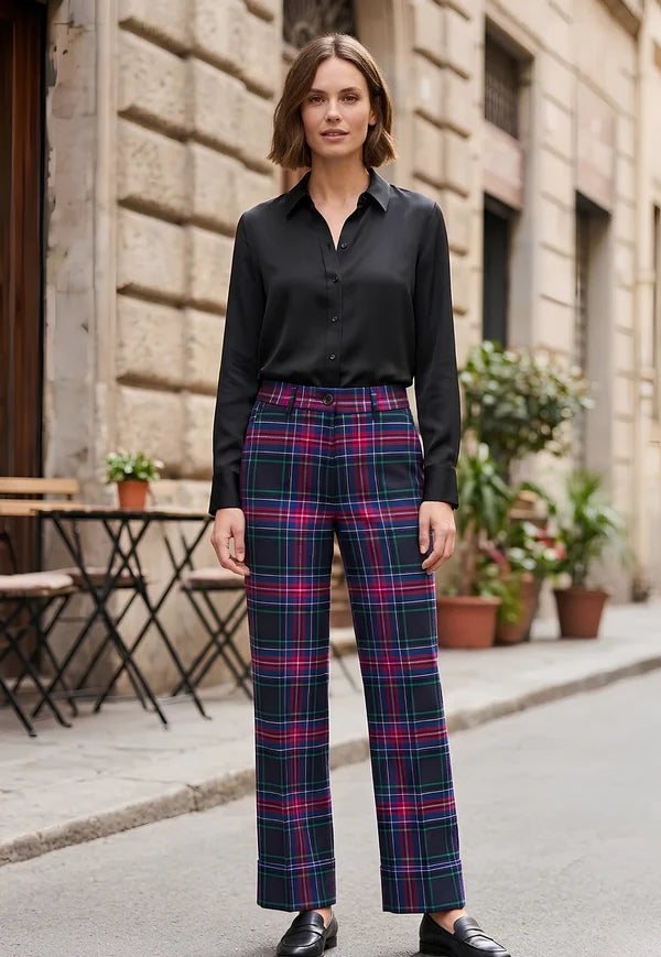 Murray Ladies Wide Tartan Trouser with Turn Up