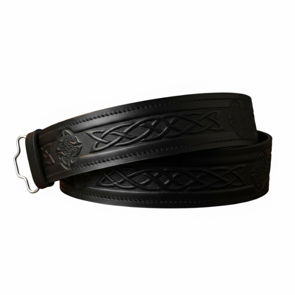 Leather Celtic Embossed Kilt Belt - Velcro Adjustable