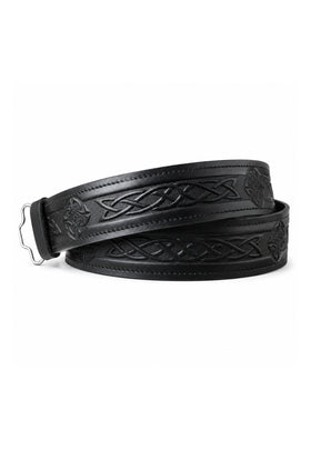 Ceinture de kilt en relief celtique en cuir - Réglable par velcro