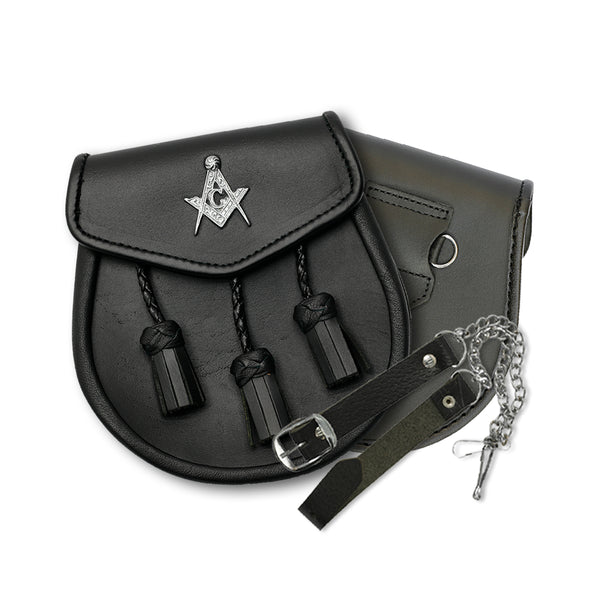 Masonic Badge Black Leather Sporran complete set