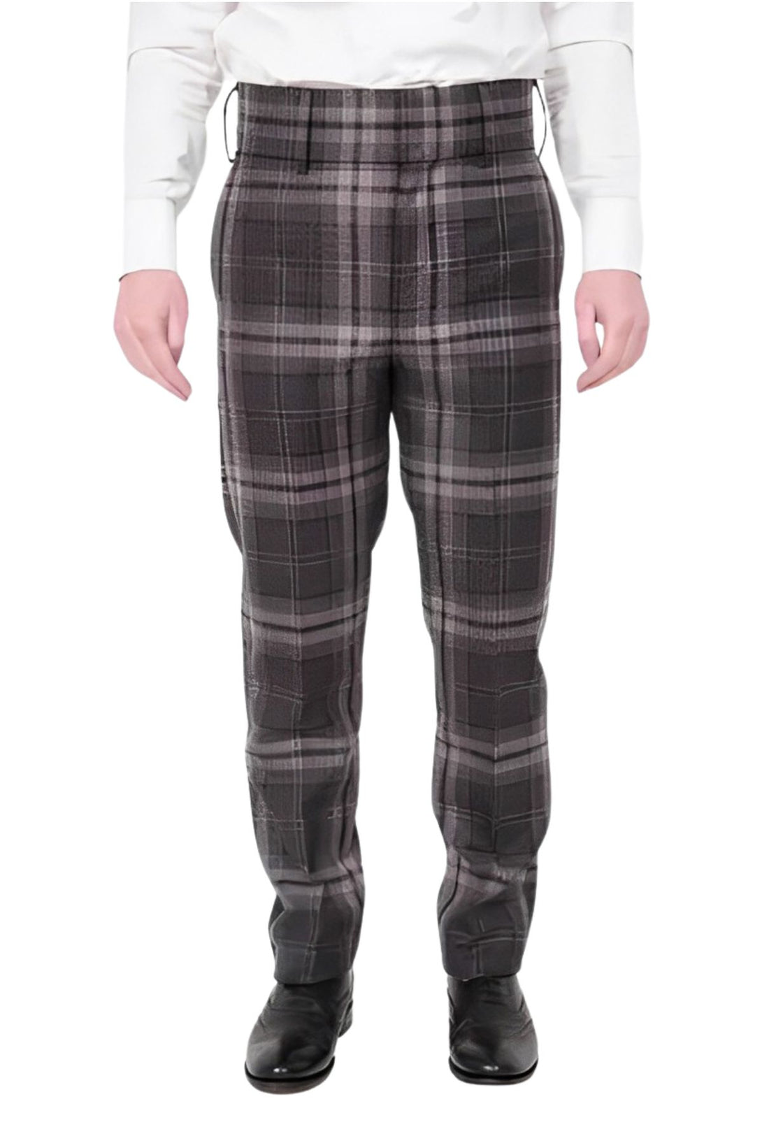 Mens High Waisted Tartan Trouser