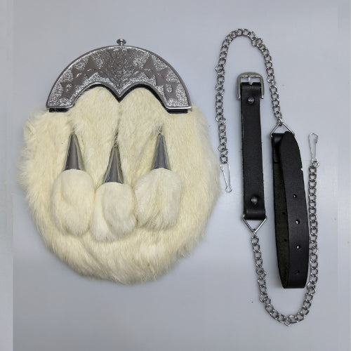 Modern Thistle Cantle White Rabbit Fur Sporran