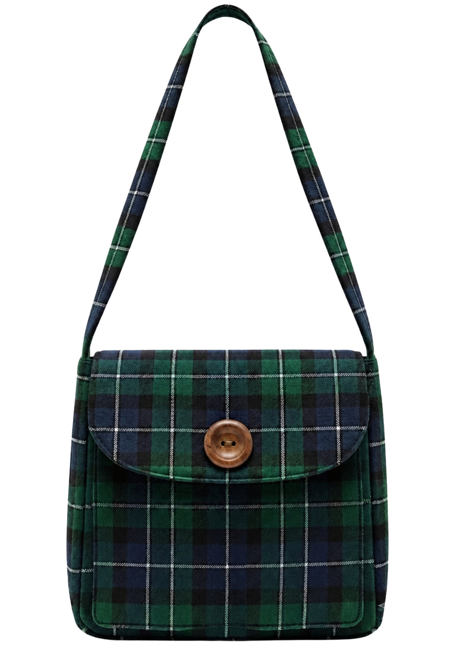 Multi Pockets Tartan Shoulder Bag