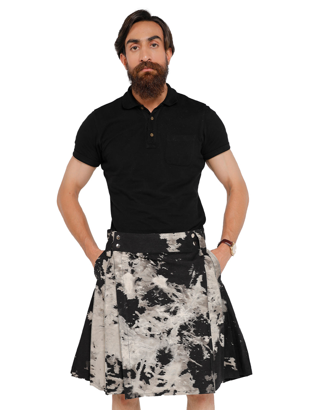 Front view of Nightfall Denim Kilt