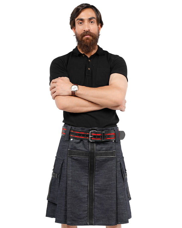 Front view of Nomad Denim Kilt