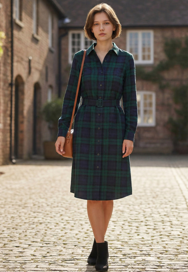 Plaid Button-Front Shirt Dress