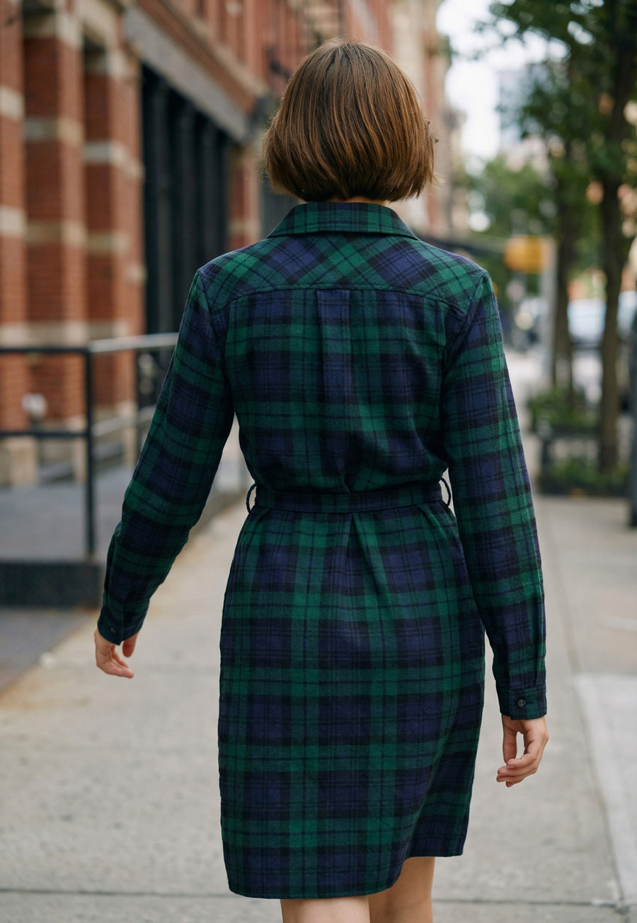 Plaid Button-Front Shirt Dress
