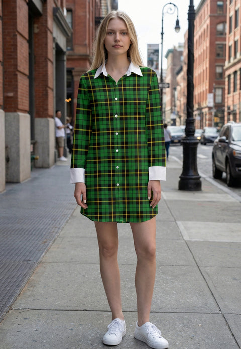 Robe chemise à carreaux et manches longues
