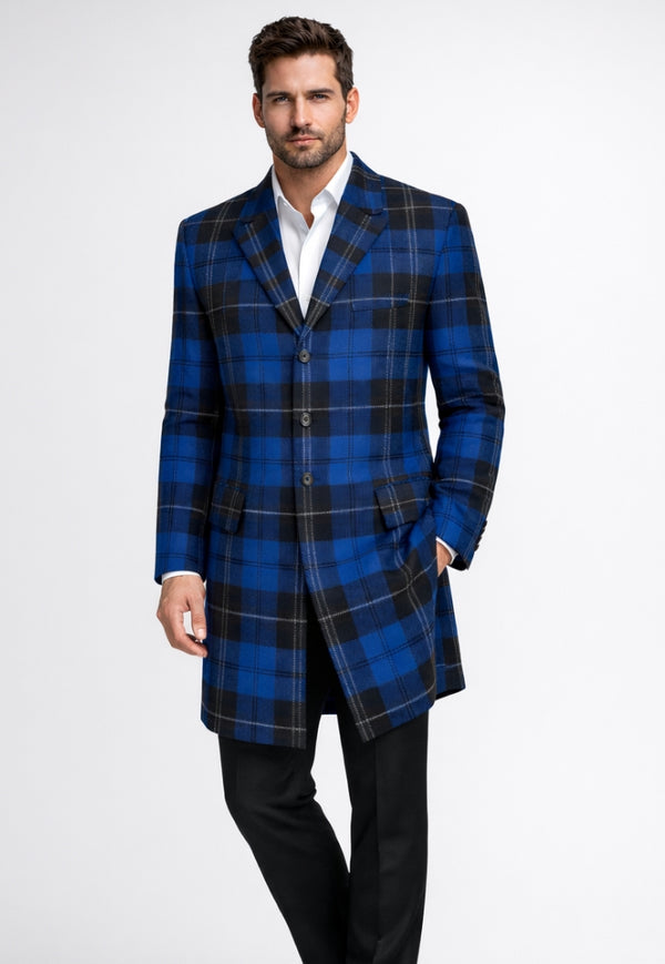 Veste à carreaux longueur genou pour homme