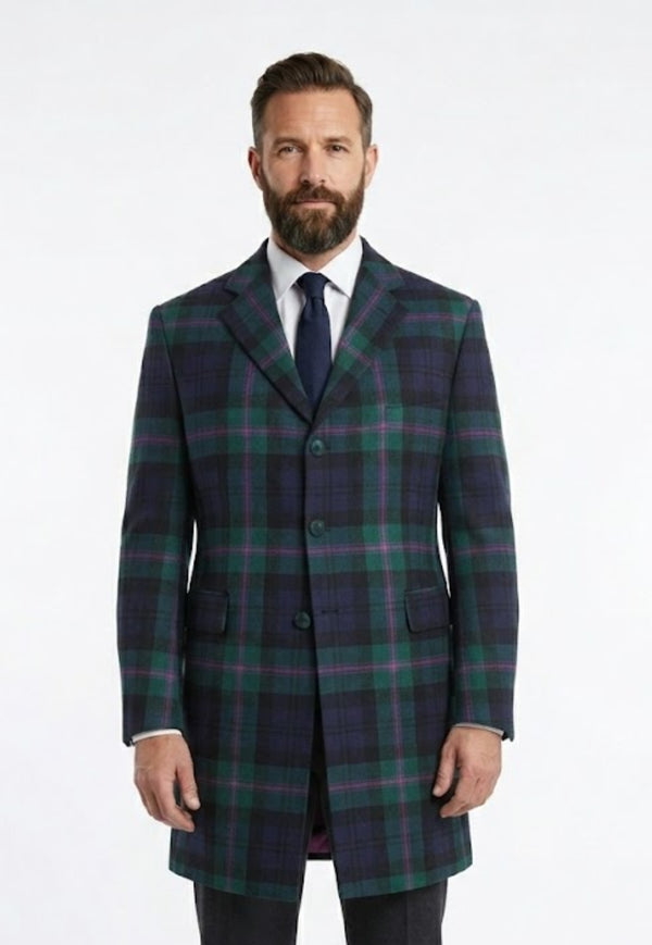 Veste à carreaux longueur genou pour homme