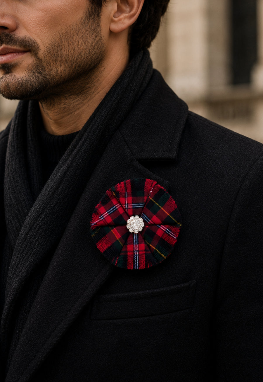 Round Tartan Flower Brooch