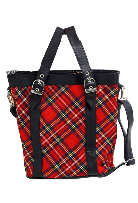Royal Stewart Shoulder Plaid Tote with Leather Straps