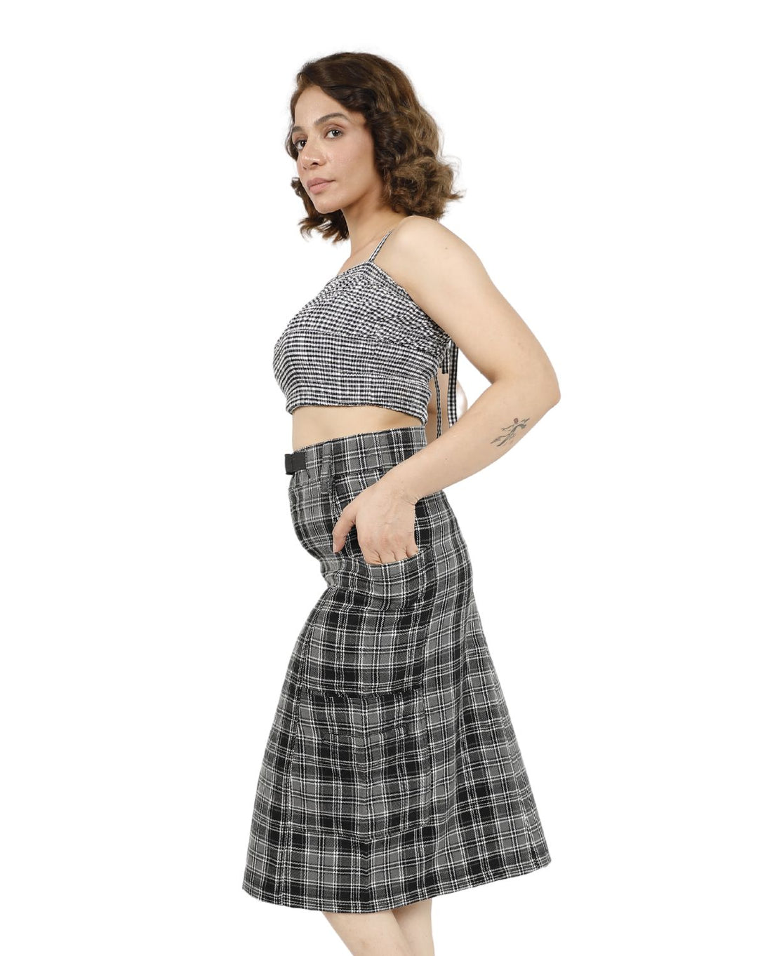 High-waisted plaid pencil skirt for women