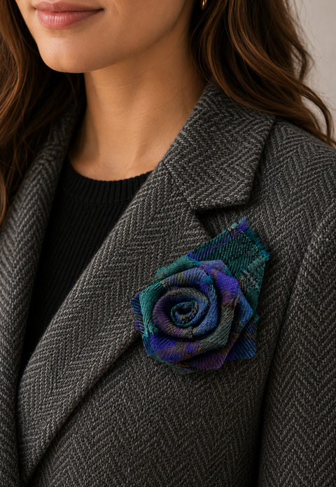Wallace Tartan Rose Brooch
