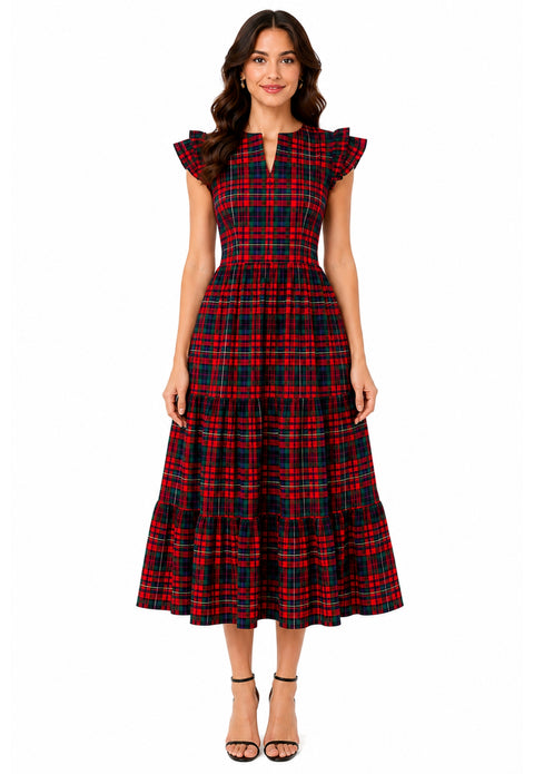Tartan Ruffled Mary Dress With Flutter Sleeve