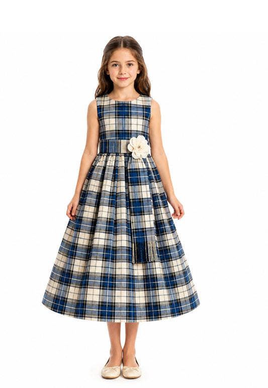 Tartan Sash Ivory Flower Girl Dress