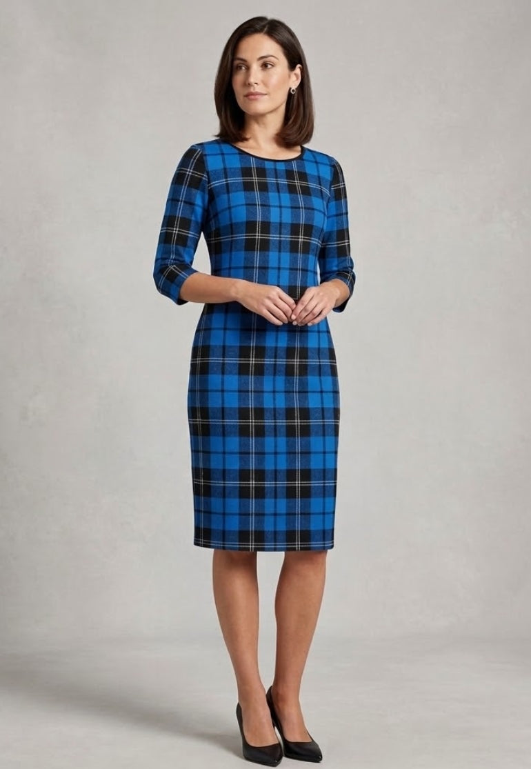 Robe droite en tartan avec manches jusqu'aux coudes