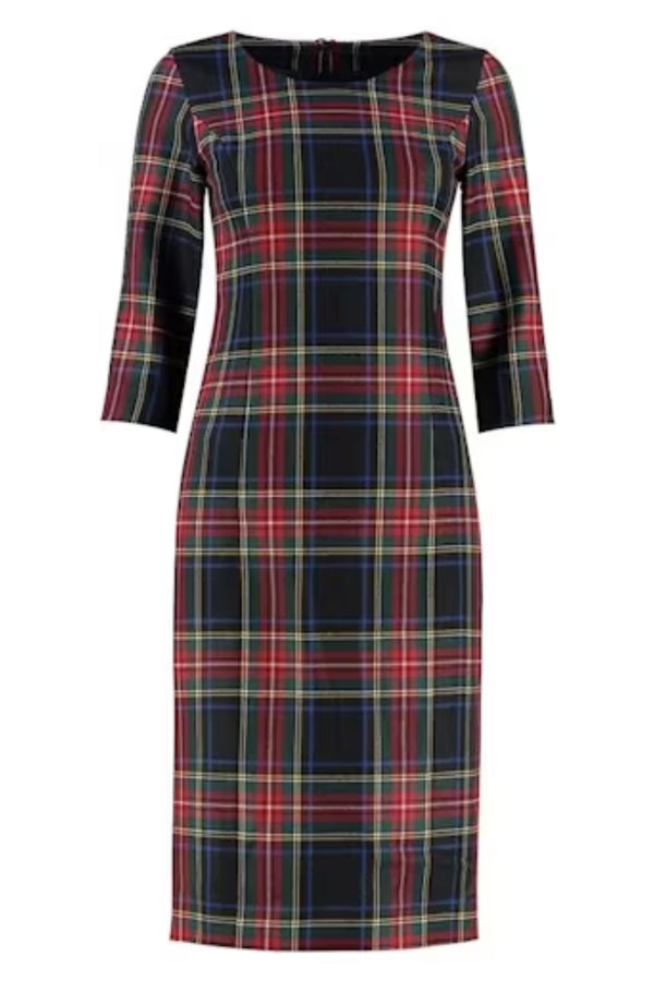 Tartan Shift Dress with Elbow Length Sleeve