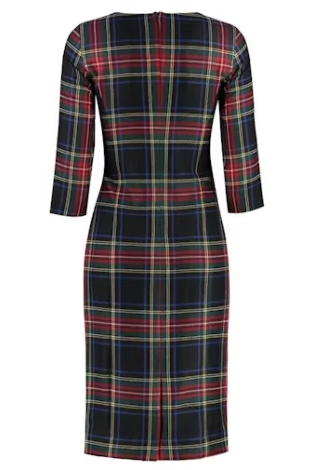 Tartan Shift Dress with Elbow Length Sleeve - back