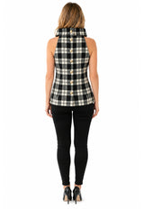 Tartan Sleeveless Cowl Neck Button Back Top