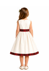 Tartan Trim Twirl Flower Girl Dress - Back View