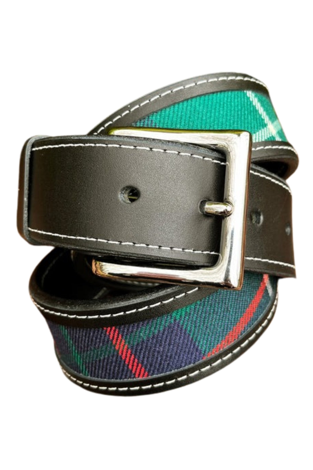 Black Leather Belt with Tartan