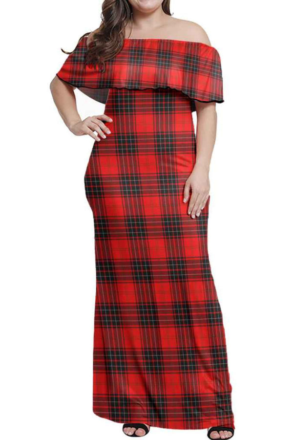 Women's Plaid Off Shoulder Long Dress