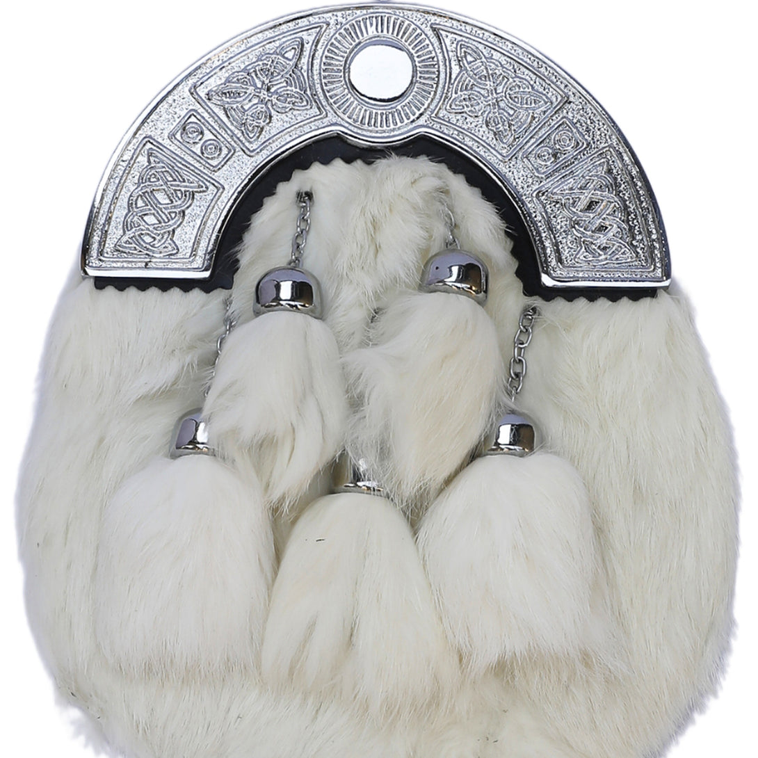 White Rabbit Fur Sporran With Five Tassels - Full Dress tassels